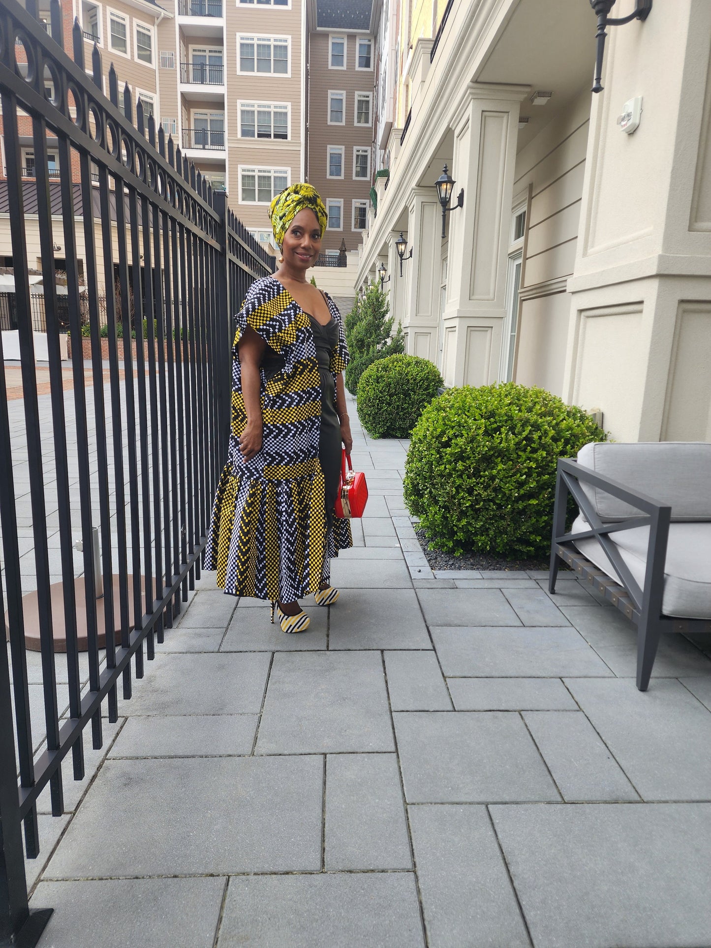 FUNIKA Duster, Yellow, White and Black African Print Duster, African Print Kimono, African Dress for Women