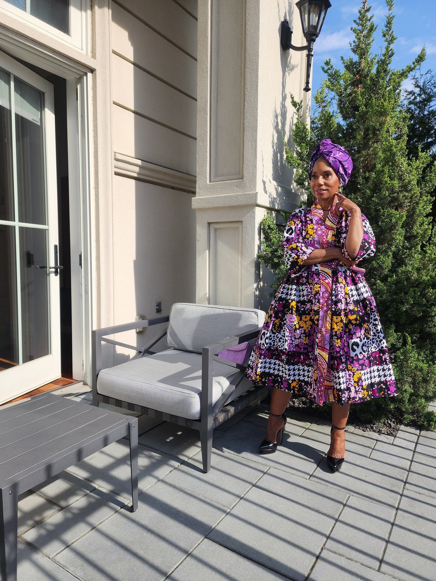 Harusi Kimono  | Black Purple Leapord Mix Mid Length African Print Kimono with belt | Floral Mid-Length Kimono | African Clothing for Women