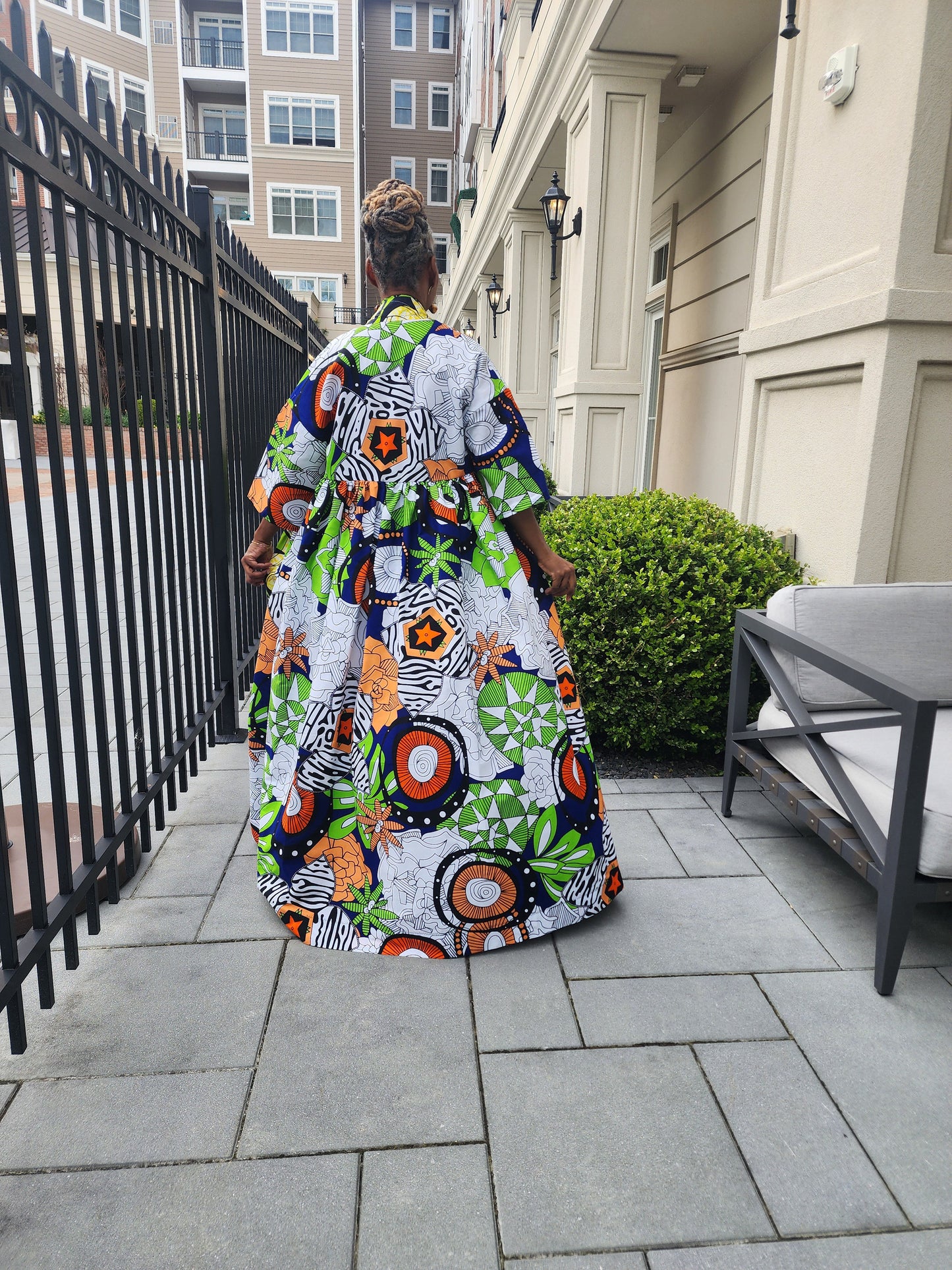 Harusi Kimono, Floor Length  Royal, White and Green Mixed Print Kimono, African Outfits for Women, African Dresses for Women