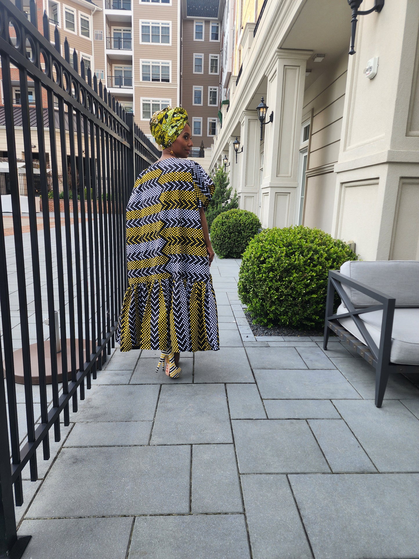 FUNIKA Duster, Yellow, White and Black African Print Duster, African Print Kimono, African Dress for Women