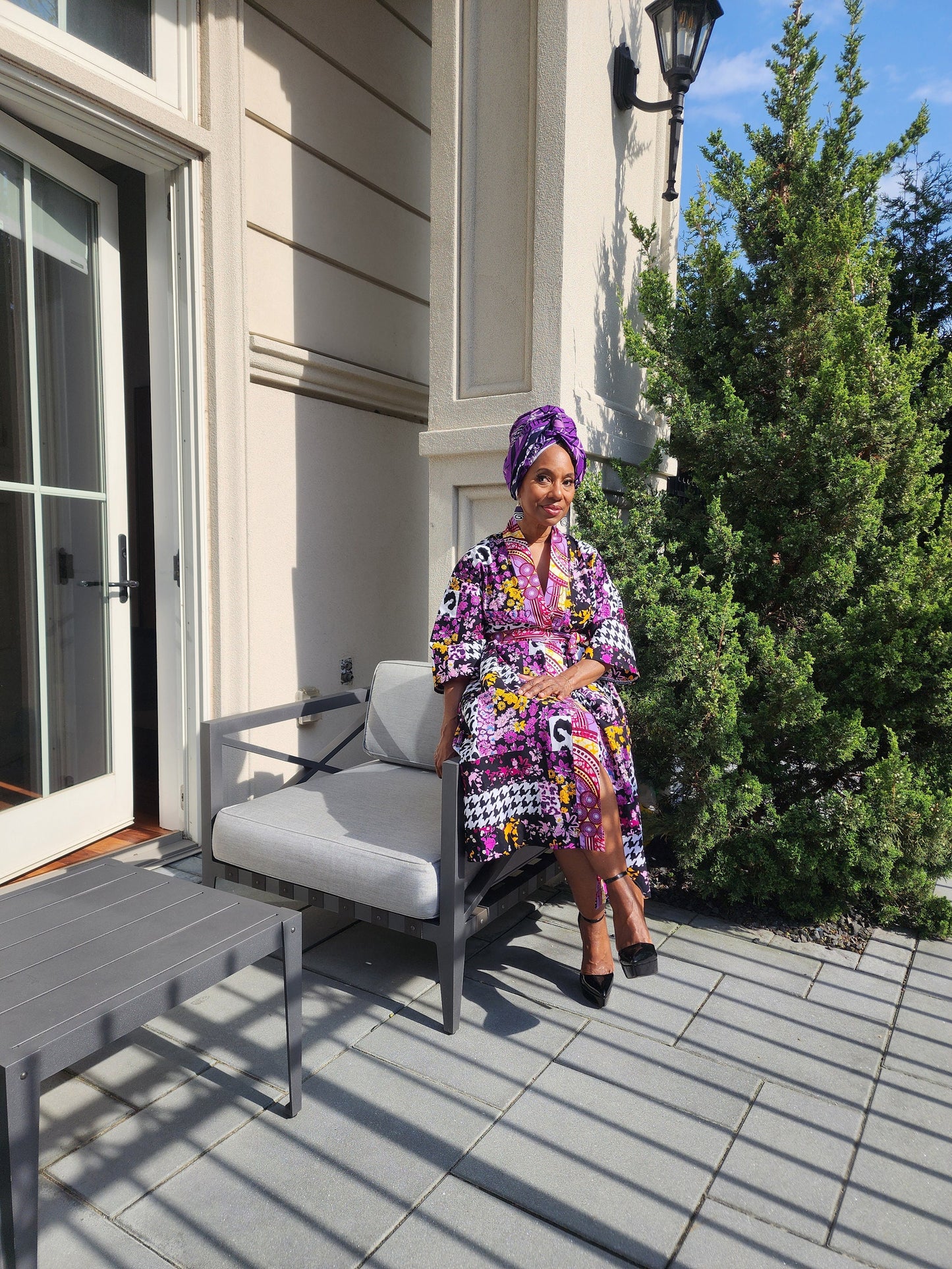 Harusi Kimono  | Black Purple Leapord Mix Mid Length African Print Kimono with belt | Floral Mid-Length Kimono | African Clothing for Women