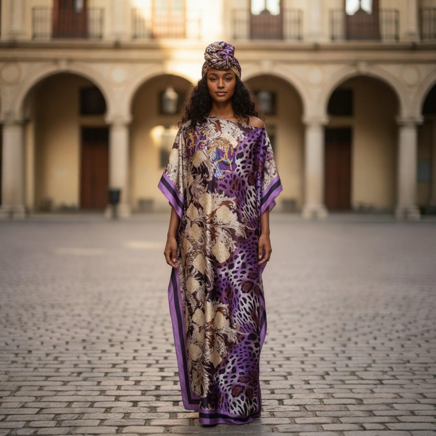 Sequin LiLiGirl Kaftan Dress and Scarf – Luxury Vacation Gift, One Size Fits Most Dress One Size Fits Most / Top Dress to hem 56