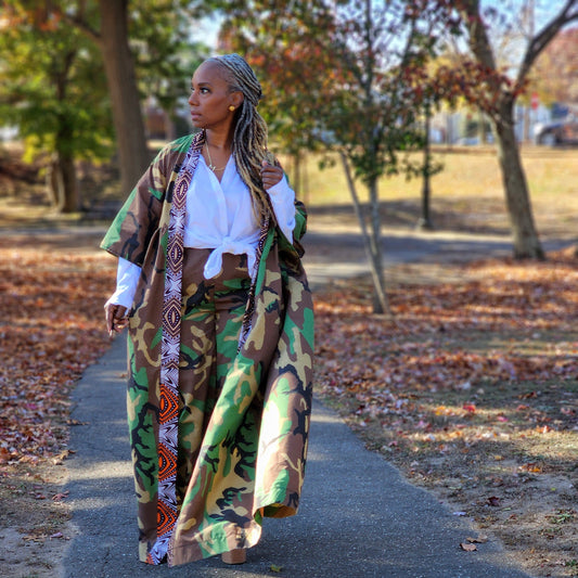 Harusi Camouflage Duster, Green Brown and Khaki Duster, Elegant Kimono Jacket