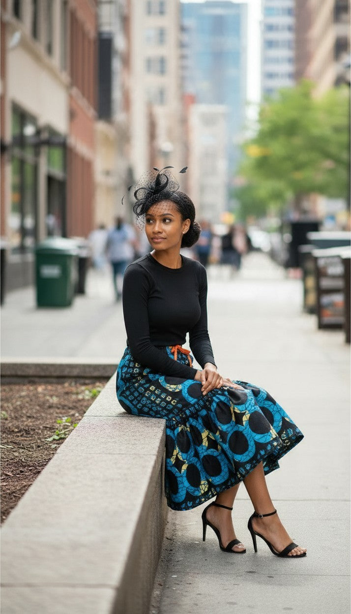 Kike Trumpet Handmade Ankara Cotton Skirt: African Print Drawstring Plus Size