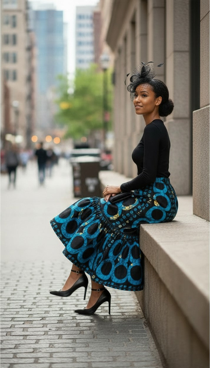 Kike Trumpet Handmade Ankara Cotton Skirt: African Print Drawstring Plus Size