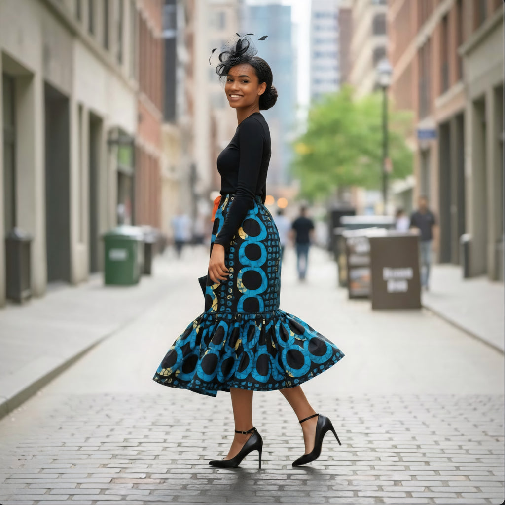 Kike Trumpet Handmade Ankara Cotton Skirt: African Print Drawstring Plus Size