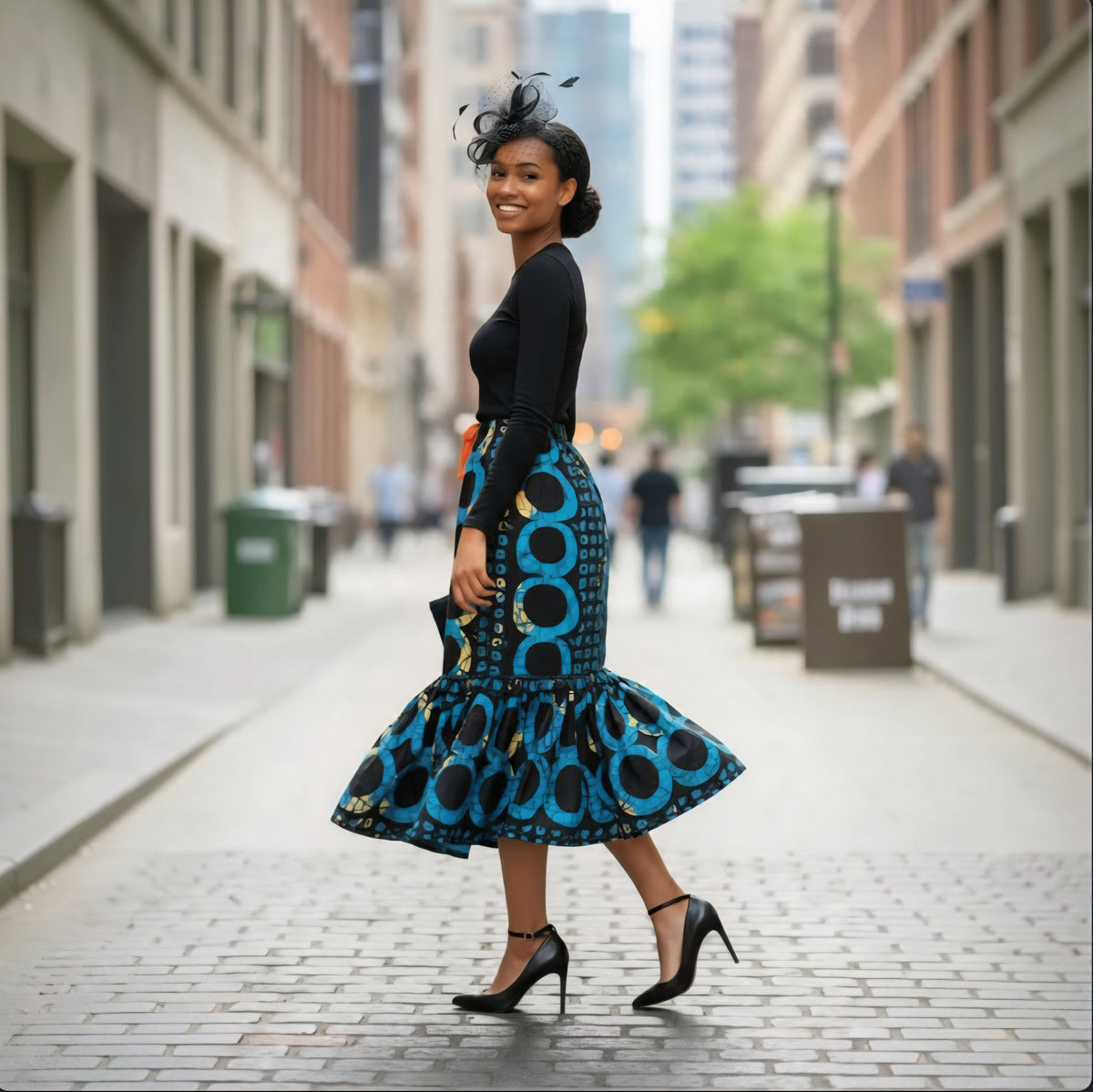 Kike Trumpet Handmade Ankara Cotton Skirt: African Print Drawstring Plus Size