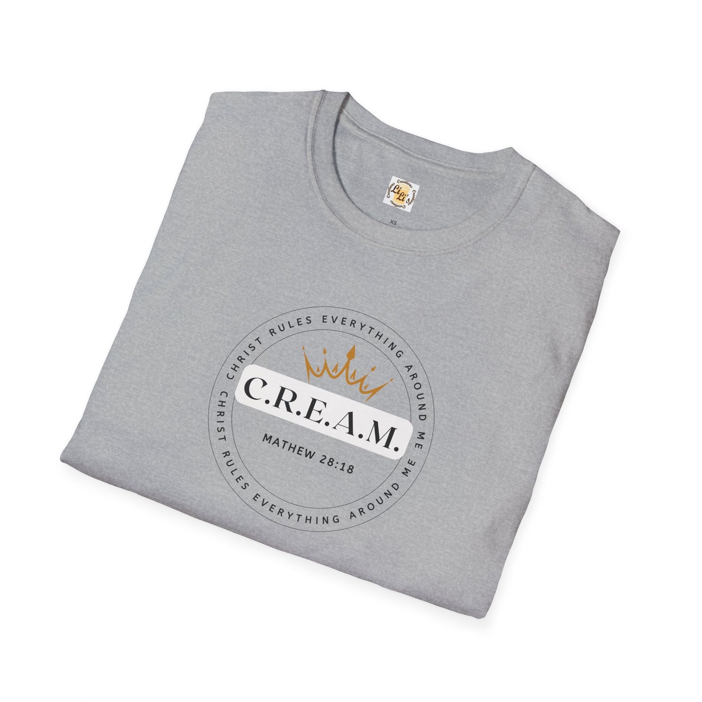 C.R.E.A.M. Unisex Softstyle T-Shirt - Comfortable Inspirational Tee, Christ Rules Everything Around Me Inspirational T-shirt, Mathew 28:18 T-shirt, Scripture t-shirt