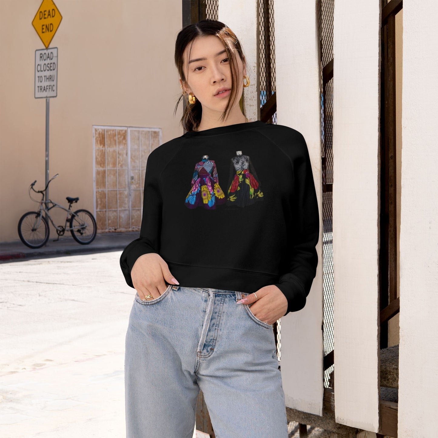 Artistic Women's Cropped Fleece Pullover – Colorful Design for Fashion Lovers