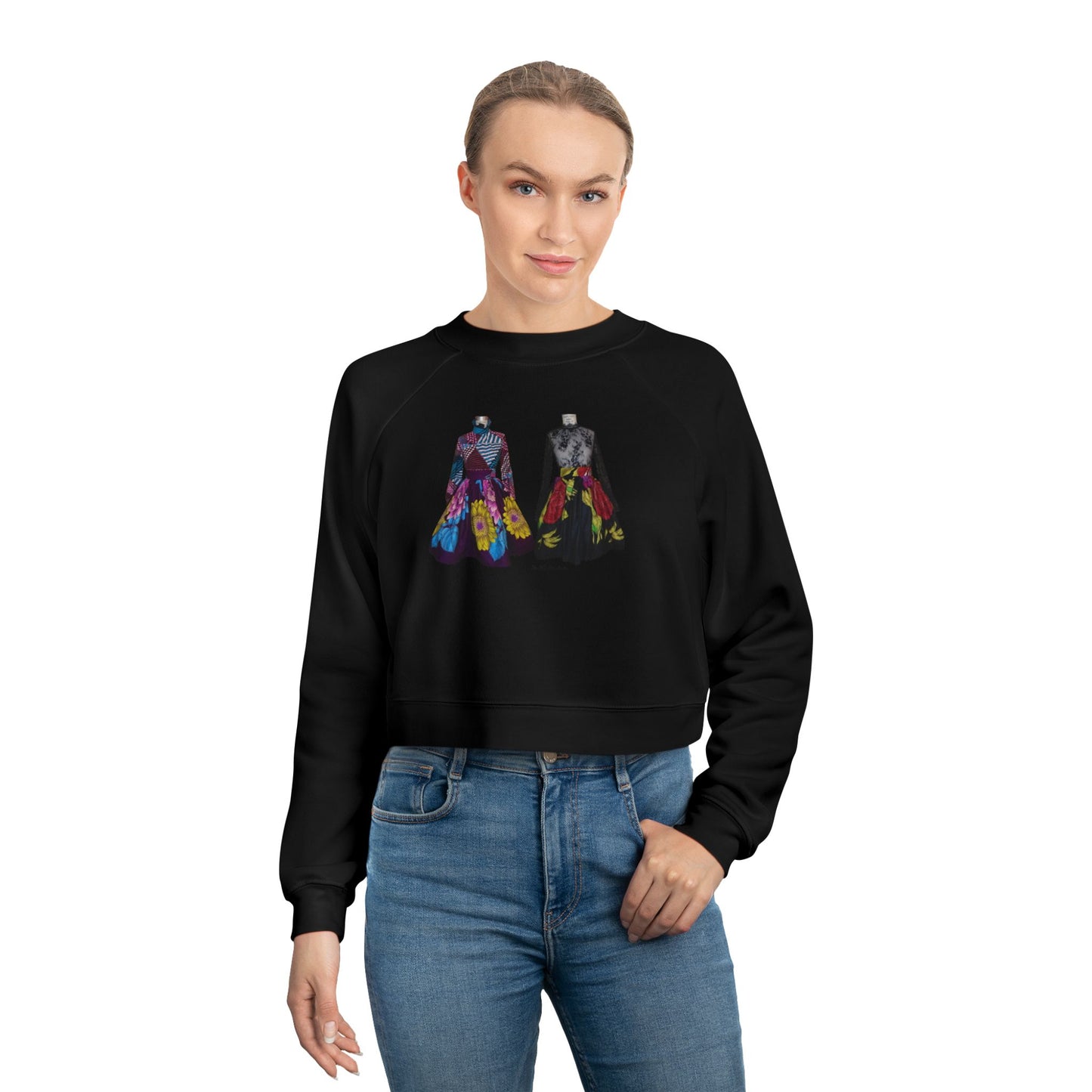 Artistic Women's Cropped Fleece Pullover – Colorful Design for Fashion Lovers