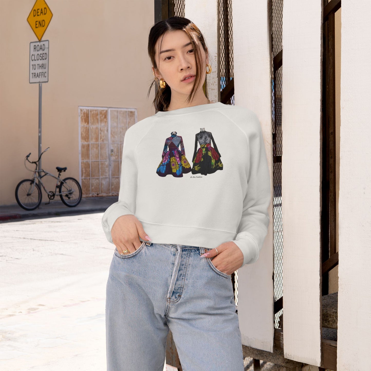 Artistic Women's Cropped Fleece Pullover – Colorful Design for Fashion Lovers