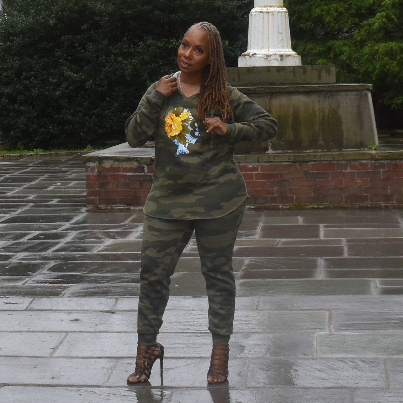 Camouflage Sweatsuit | Floral Afro Girl Hoodie, Fitted Joggers