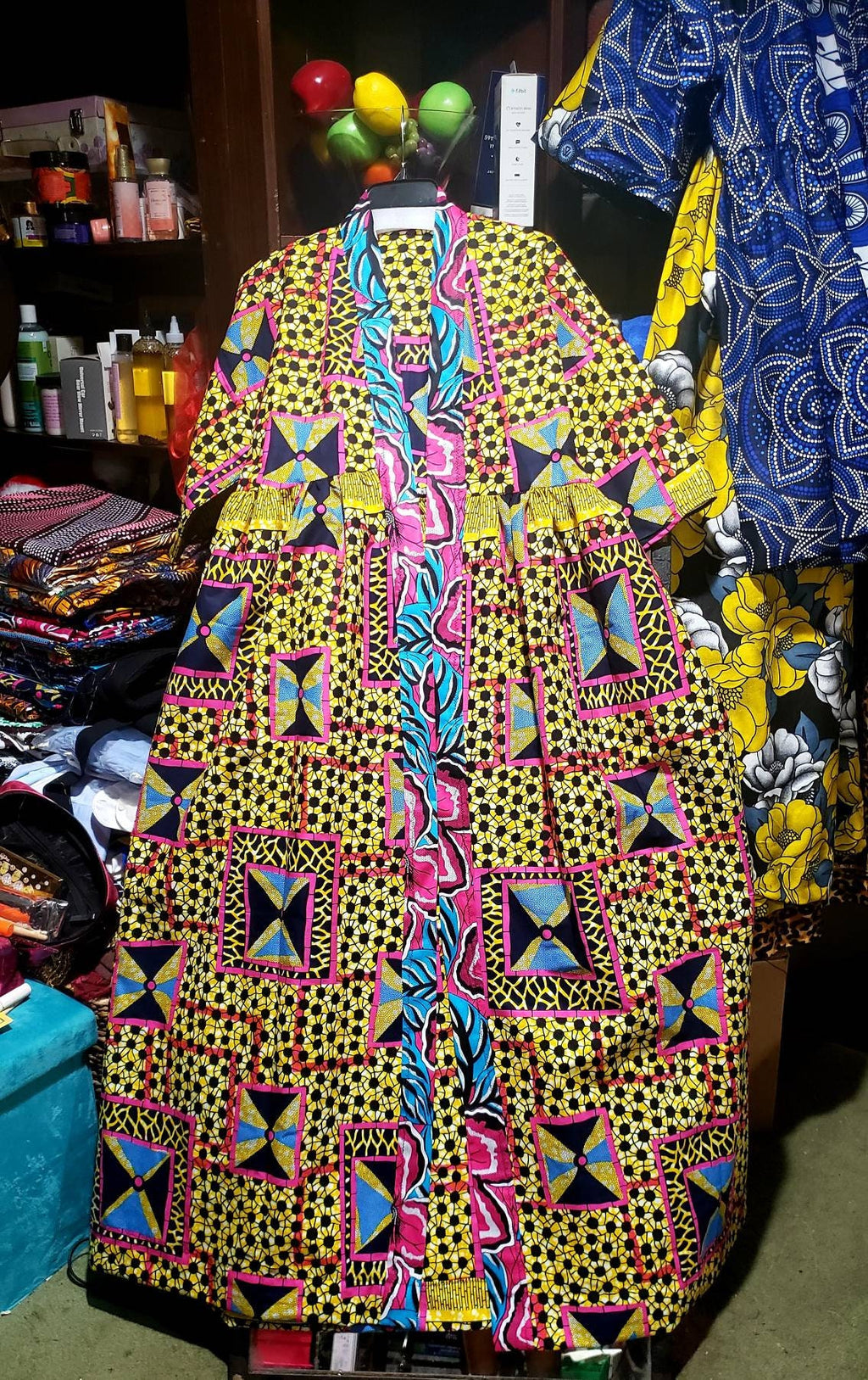 African Print Kimono Duster | Colorful Mix Print Robe, 3/4 Sleeve