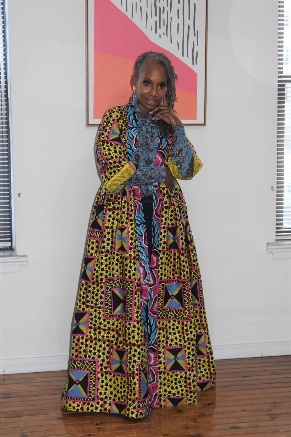 African Print Kimono Duster | Colorful Mix Print Robe, 3/4 Sleeve