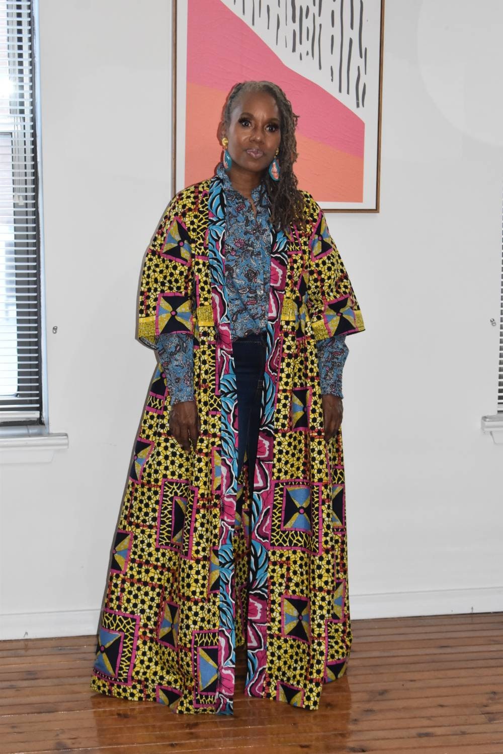 African Print Kimono Duster | Colorful Mix Print Robe, 3/4 Sleeve