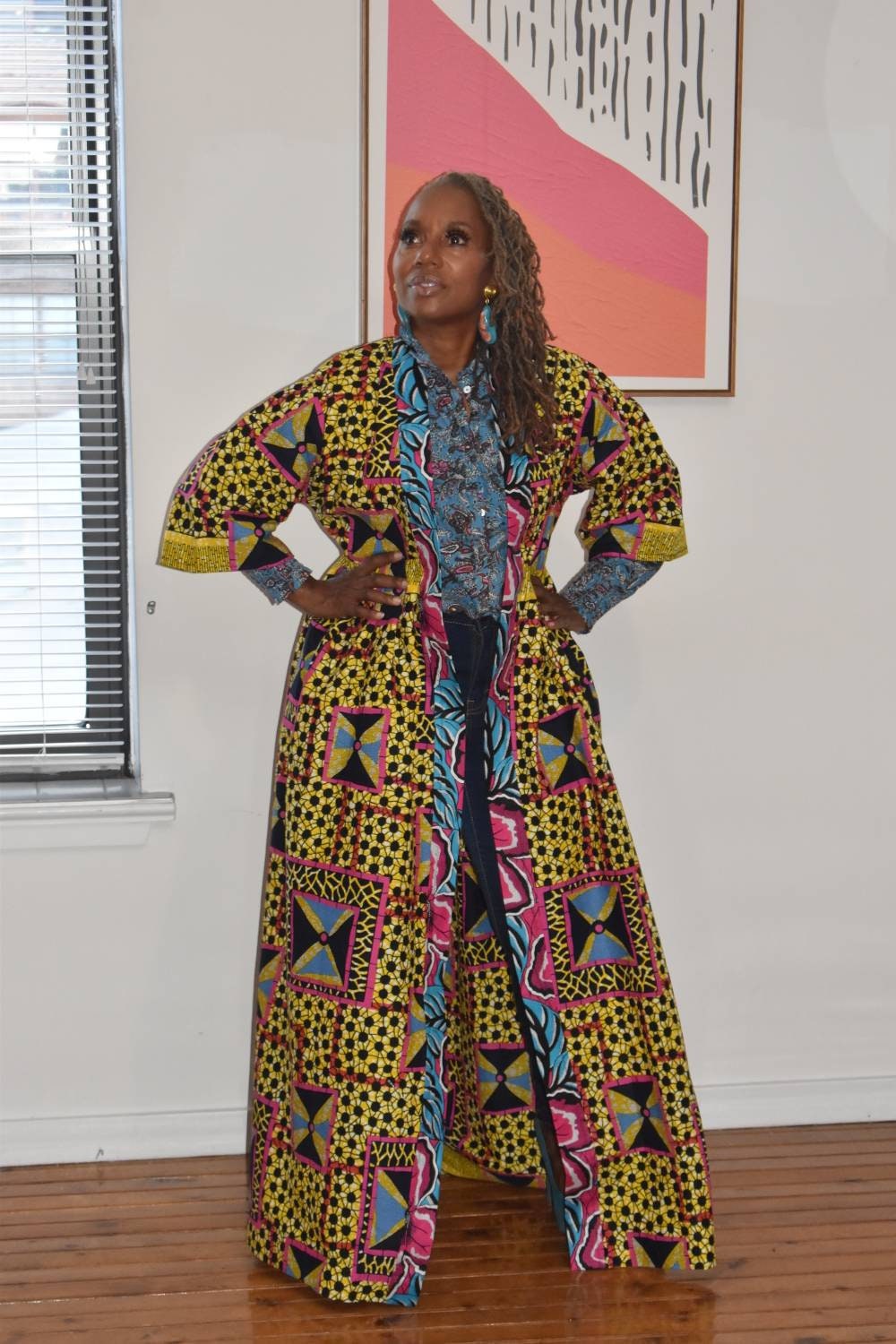 African Print Kimono Duster | Colorful Mix Print Robe, 3/4 Sleeve