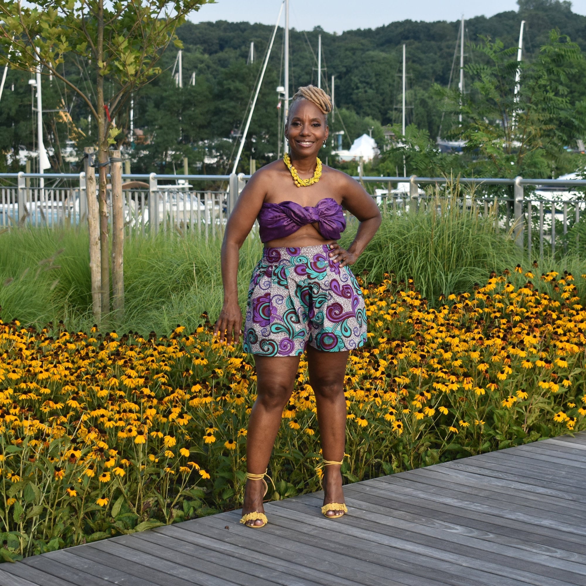 The Ursula Shorts | Wide leg pleated Shorts | African Print Wide Leg Shorts | Plus Size Shorts | Purple Aqua Floral Shorts