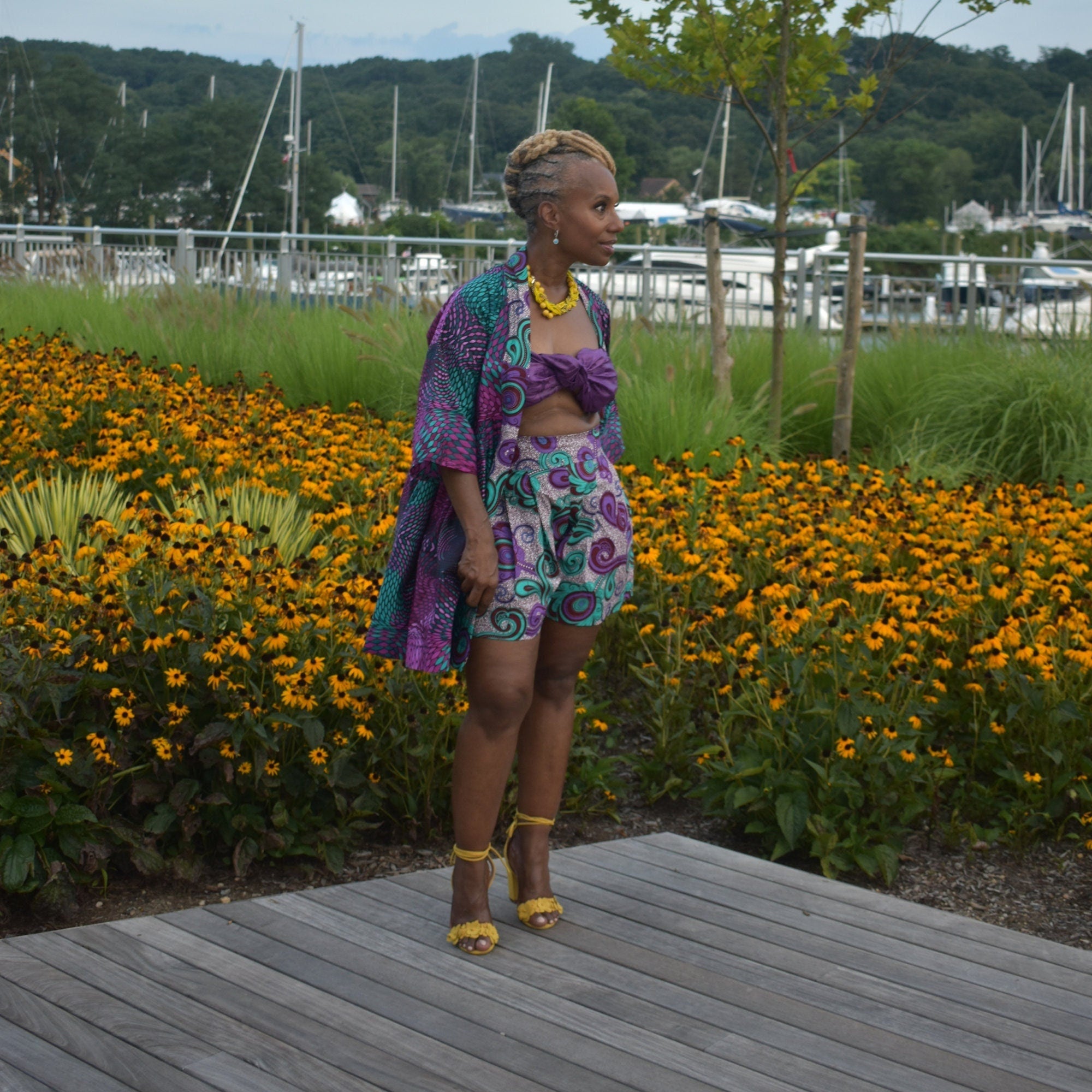 The Ursula Shorts | Wide leg pleated Shorts | African Print Wide Leg Shorts | Plus Size Shorts | Purple Aqua Floral Shorts