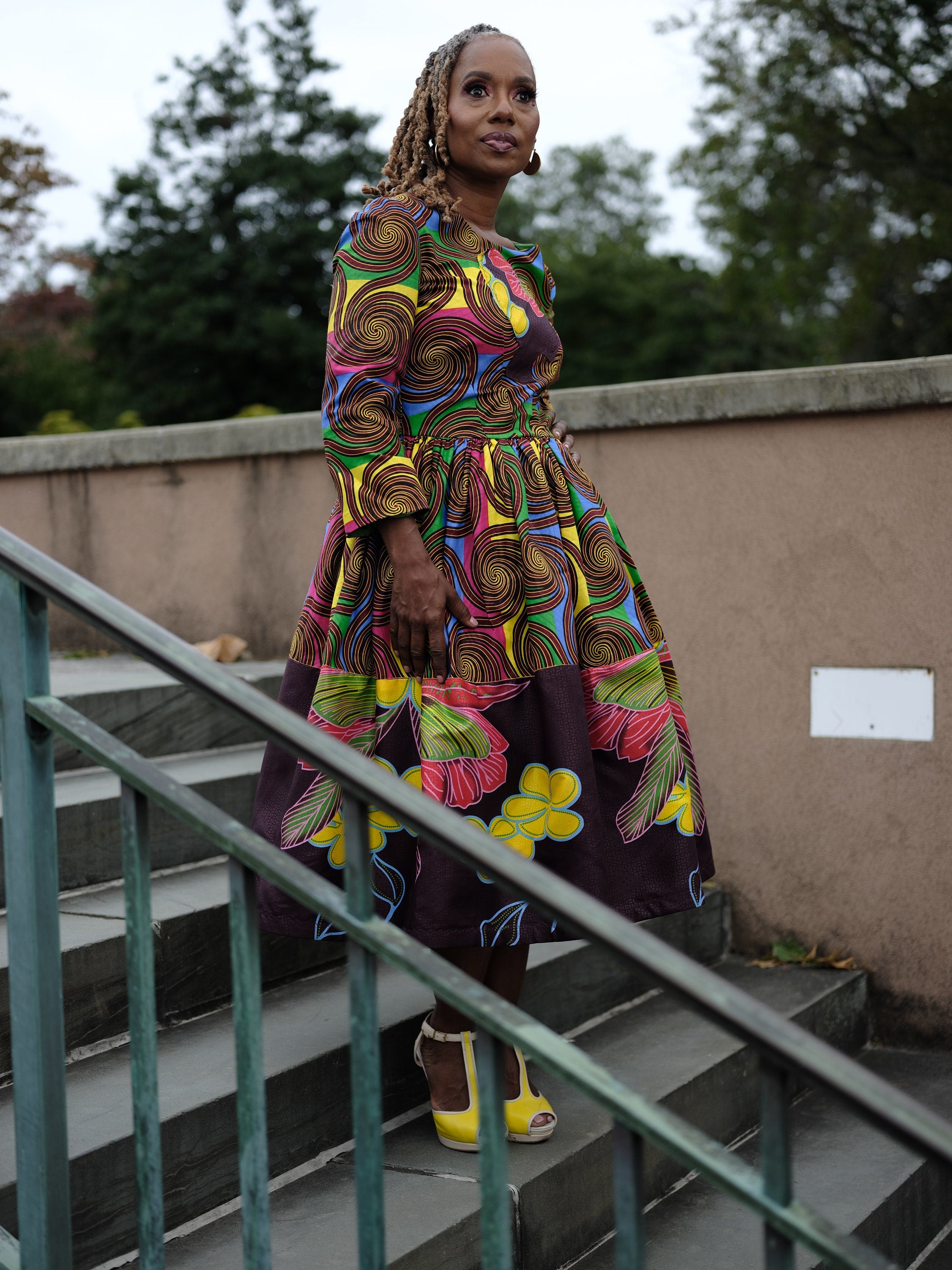 LiLi Afro Belle Dutch Wax Dress: Retro Midi Cocktail Dress