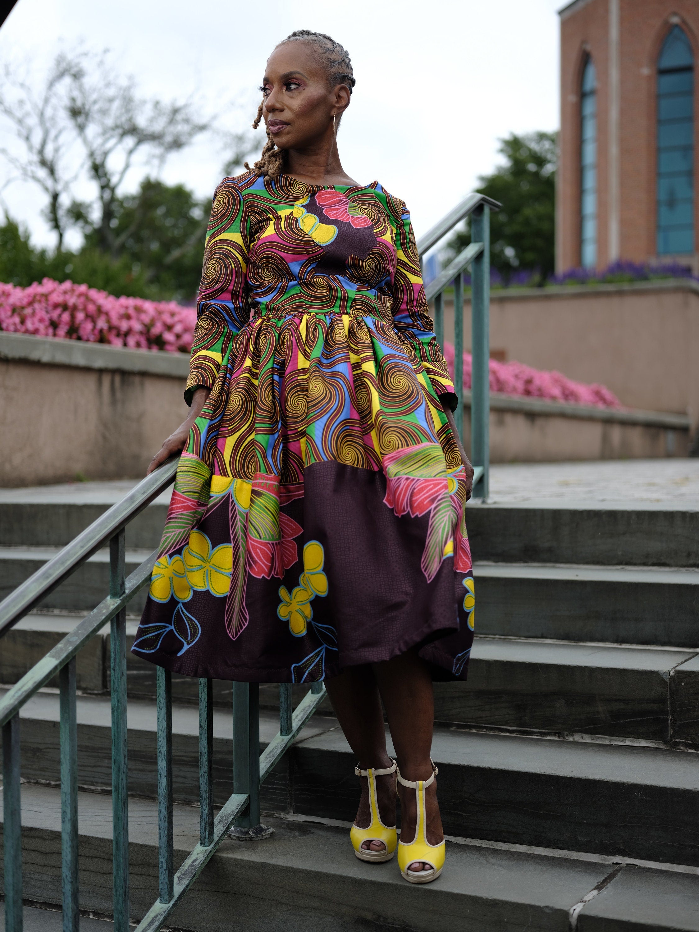 LiLi Afro Belle Dutch Wax Dress: Retro Midi Cocktail Dress