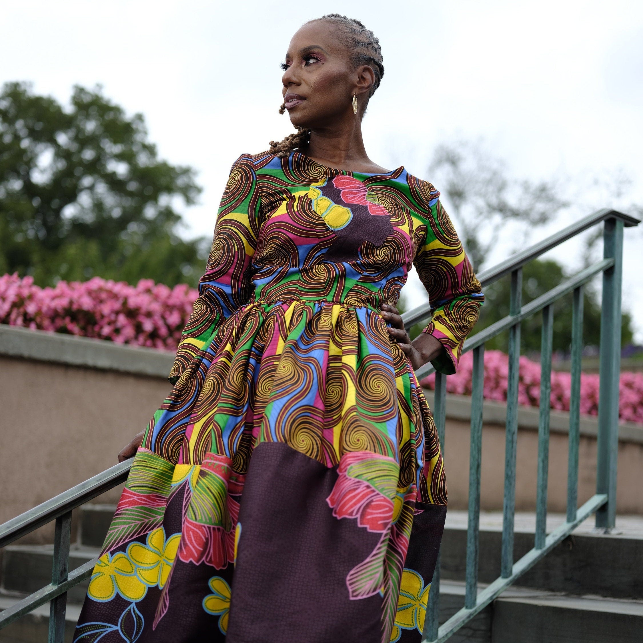 LiLi Afro Belle Dutch Wax Dress: Retro Midi Cocktail Dress