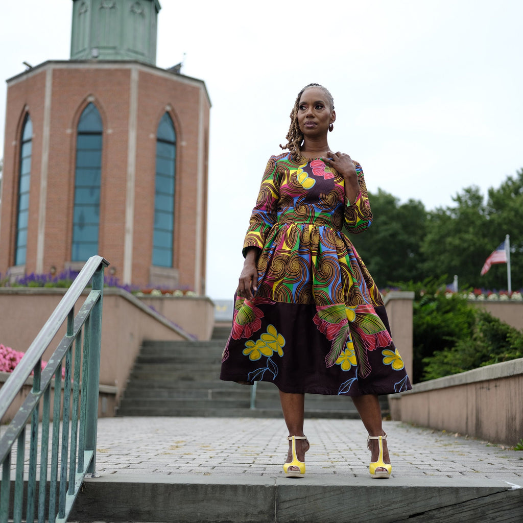 LiLi Afro Belle Dutch Wax Dress: Retro Midi Cocktail Dress