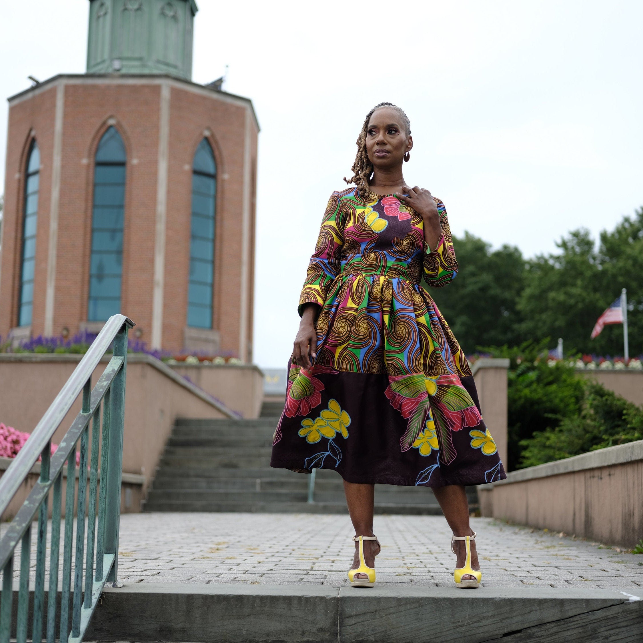 LiLi Afro Belle Dutch Wax Dress: Retro Midi Cocktail Dress