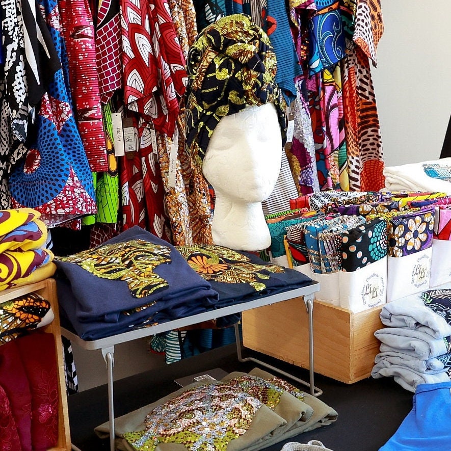 Sequin African Wax Print Head Wrap: Embroidered Cotton Scarf