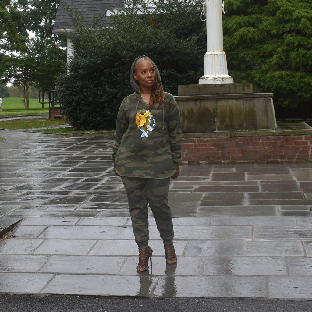 Camouflage Sweatsuit | Floral Afro Girl Hoodie, Fitted Joggers