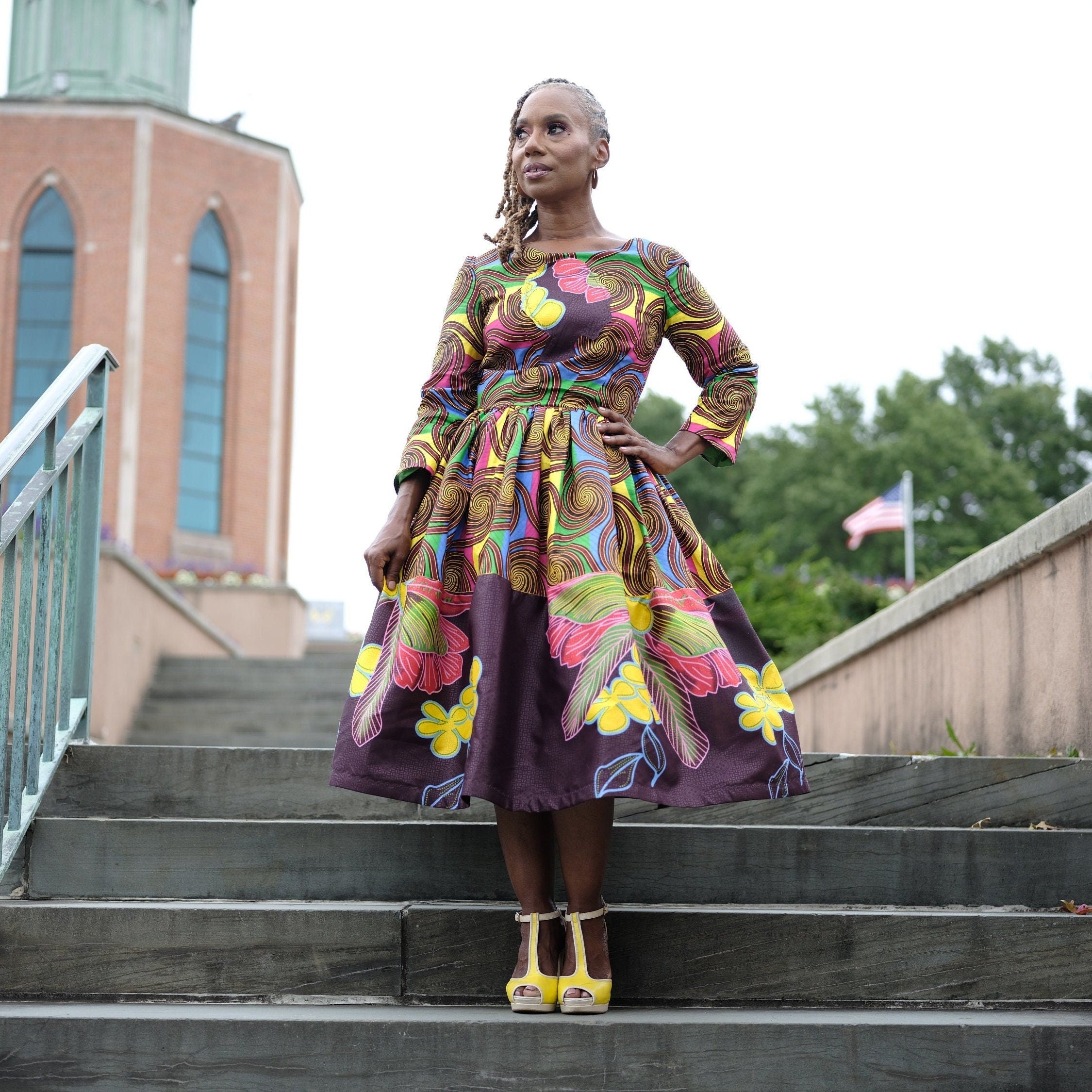 LiLi Afro Belle Dutch Wax Dress: Retro Midi Cocktail Dress