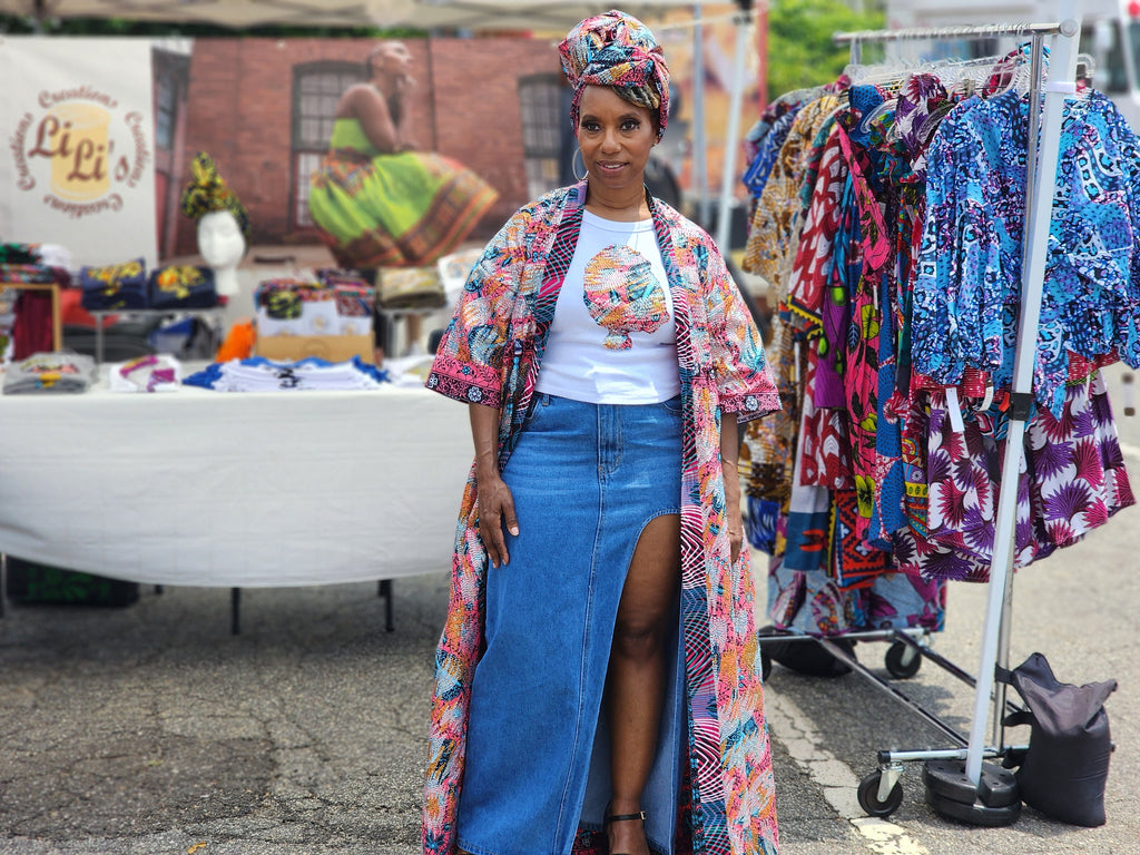 Sequin African Wax Print Head Wrap: Embroidered Cotton Scarf