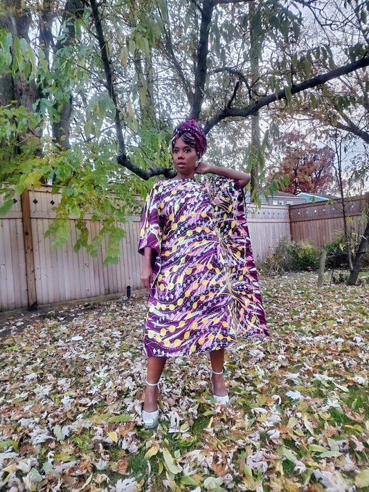 Nora Kaftan Dress, Wide Shoulder Ankara Sequin Plus Size African Dress