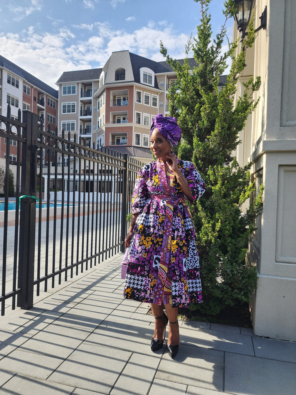 Harusi Kimono  | Black Purple Leapord Mix Mid Length African Print Kimono with belt | Floral Mid-Length Kimono | African Clothing for Women