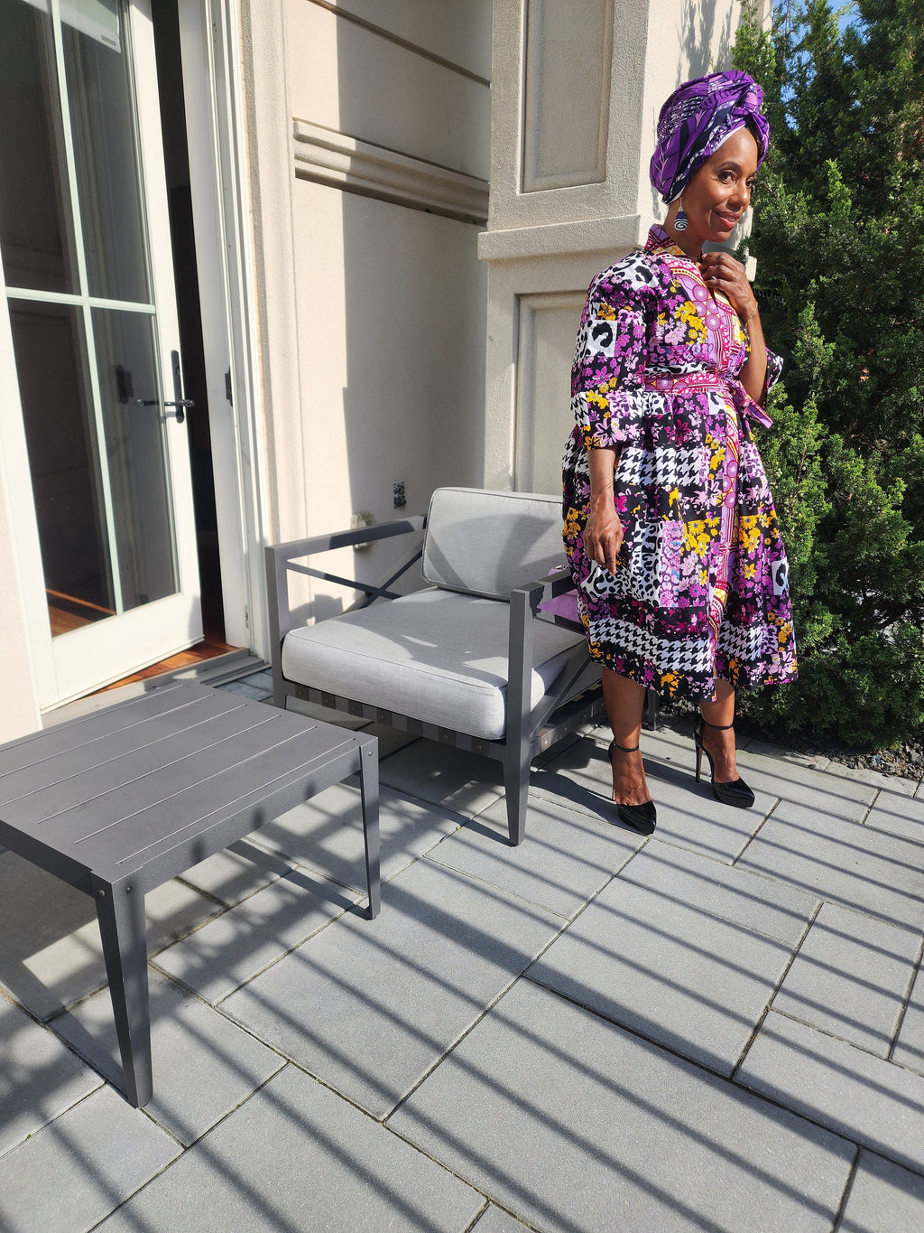 Harusi Kimono  | Black Purple Leapord Mix Mid Length African Print Kimono with belt | Floral Mid-Length Kimono | African Clothing for Women