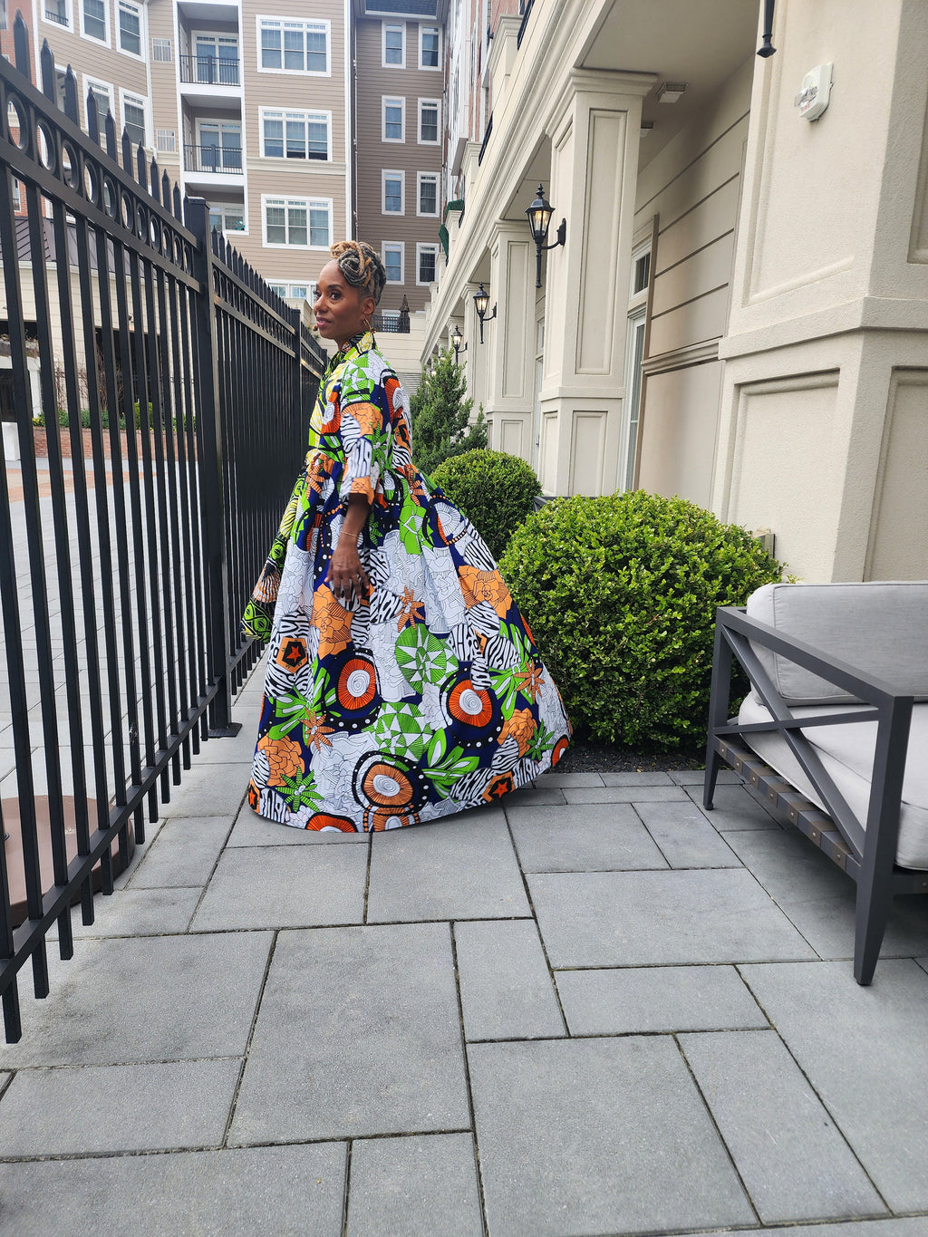 Harusi Kimono, Floor Length  Royal, White and Green Mixed Print Kimono, African Outfits for Women, African Dresses for Women