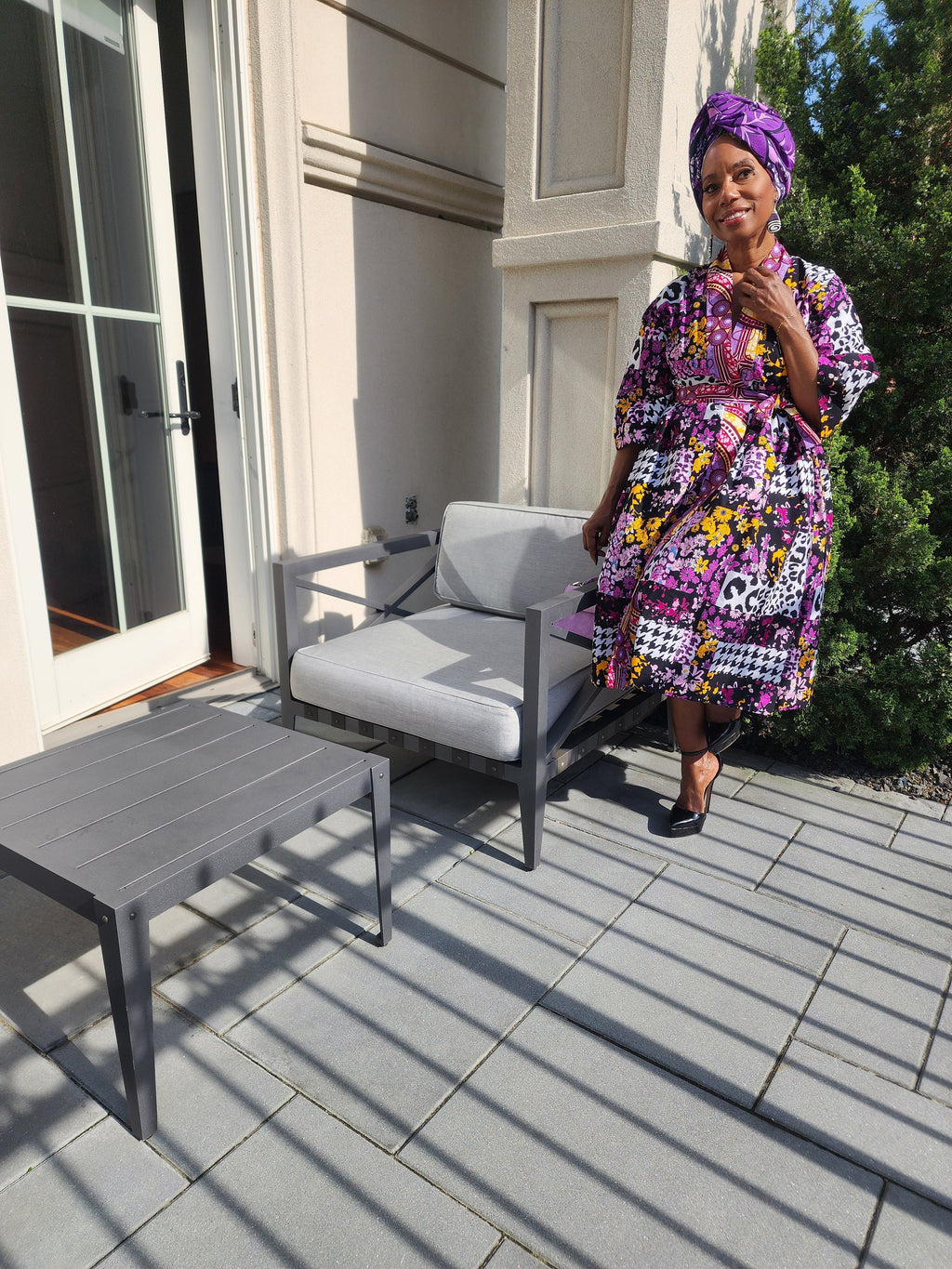 Harusi Kimono  | Black Purple Leapord Mix Mid Length African Print Kimono with belt | Floral Mid-Length Kimono | African Clothing for Women