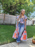 FUNIKA Duster, Lavender, Navy and Orange Glitter Wax African Print Duster, African Print Kimono, African Dress for Women