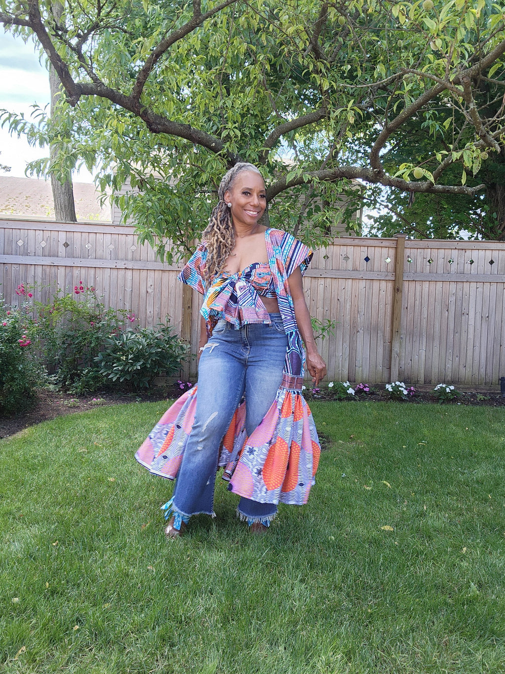 FUNIKA Duster, Lavender, Navy and Orange Glitter Wax African Print Duster, African Print Kimono, African Dress for Women