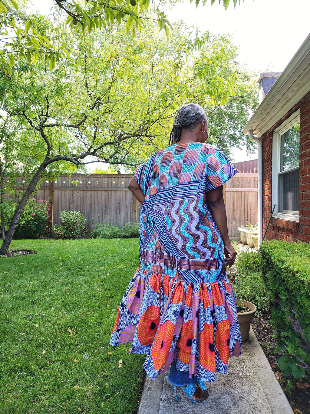 FUNIKA Duster, Lavender, Navy and Orange Glitter Wax African Print Duster, African Print Kimono, African Dress for Women