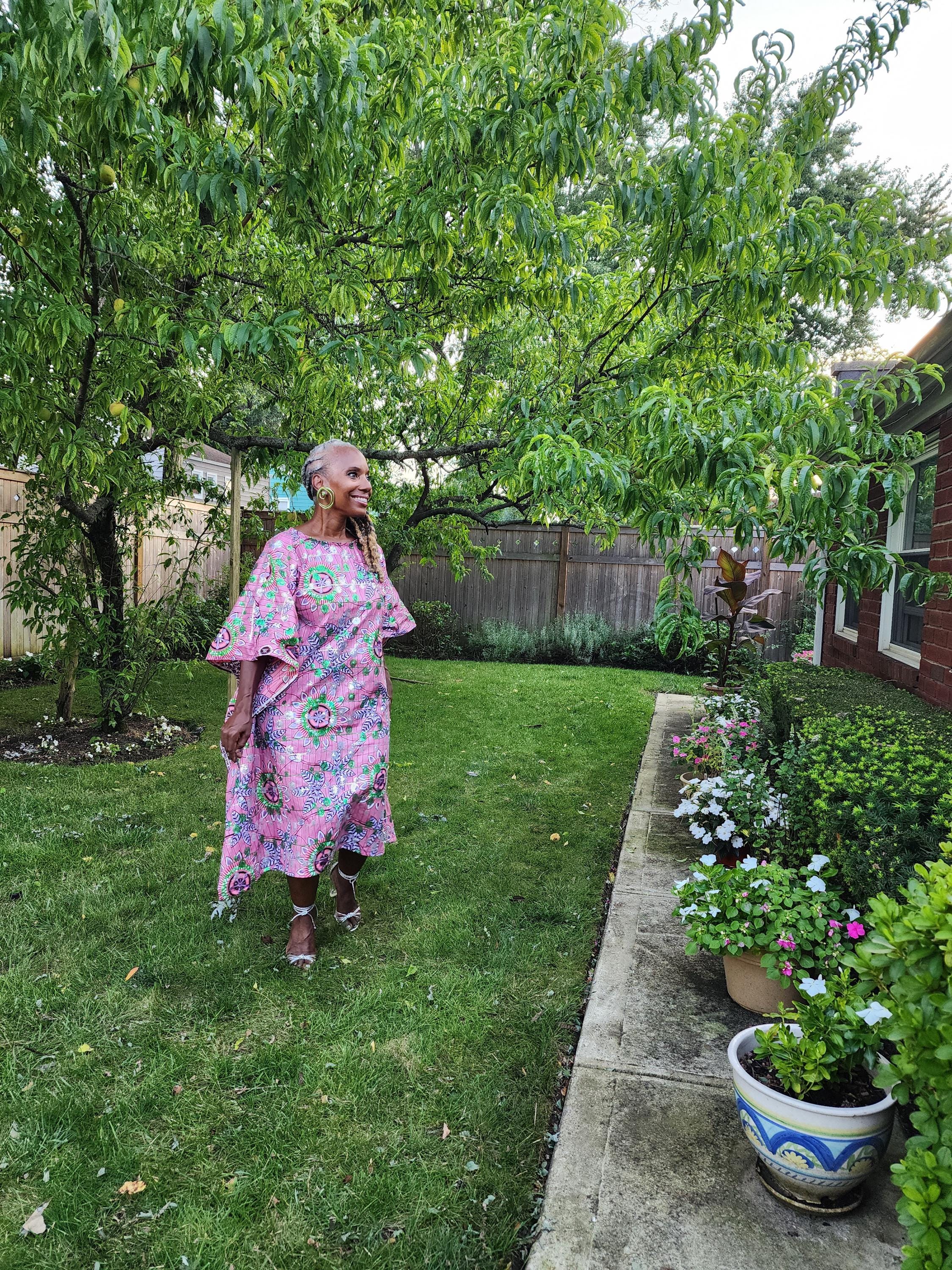 Sequin Ankara Kaftan Dress: Pink & Green African Print, Plus Size