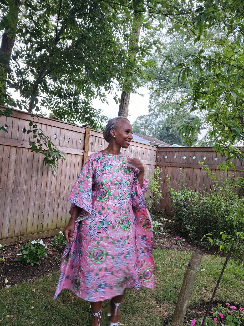 Sequin Ankara Kaftan Dress: Pink & Green African Print, Plus Size