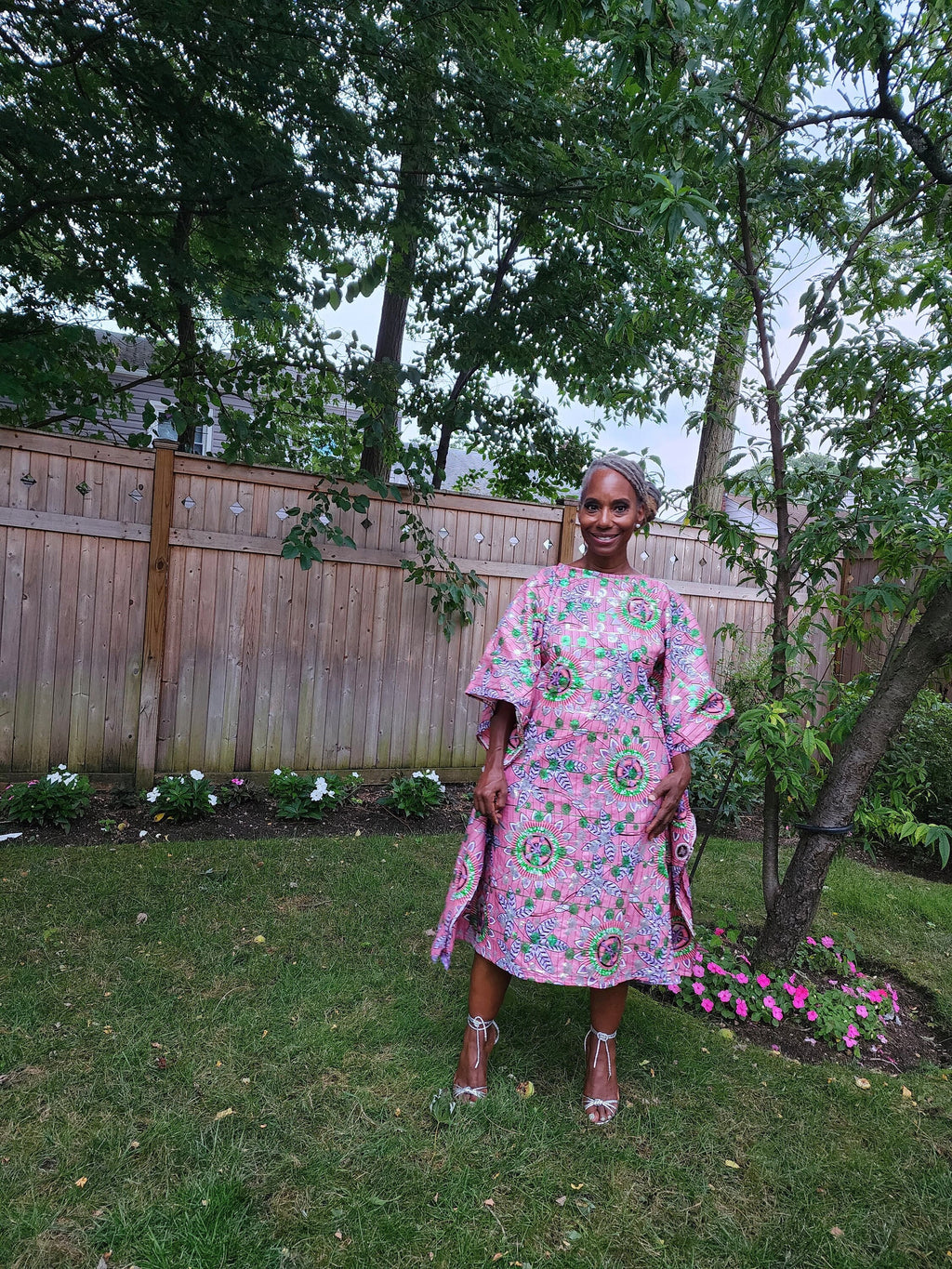 Sequin Ankara Kaftan Dress: Pink & Green African Print, Plus Size