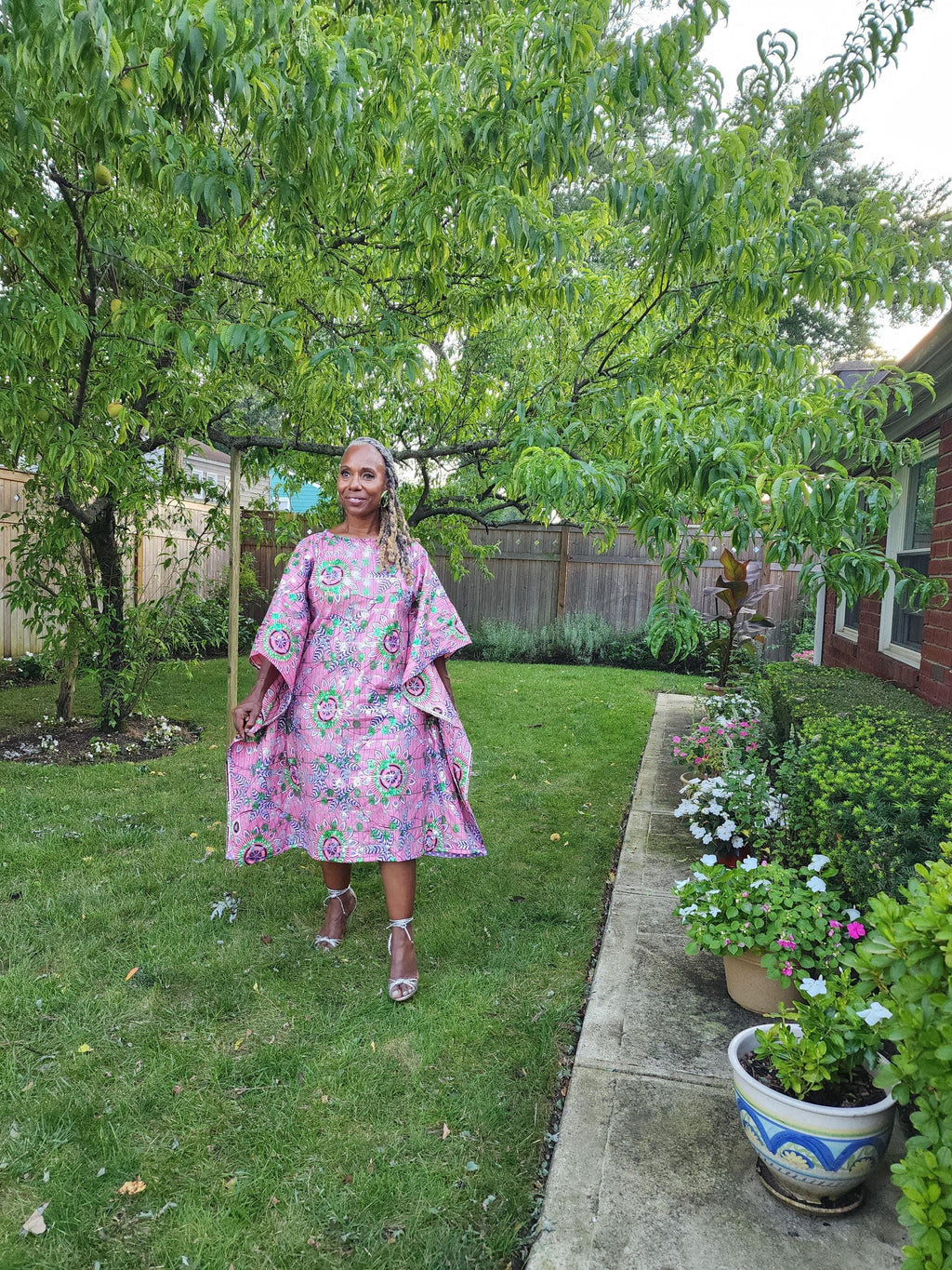 Sequin Ankara Kaftan Dress: Pink & Green African Print, Plus Size