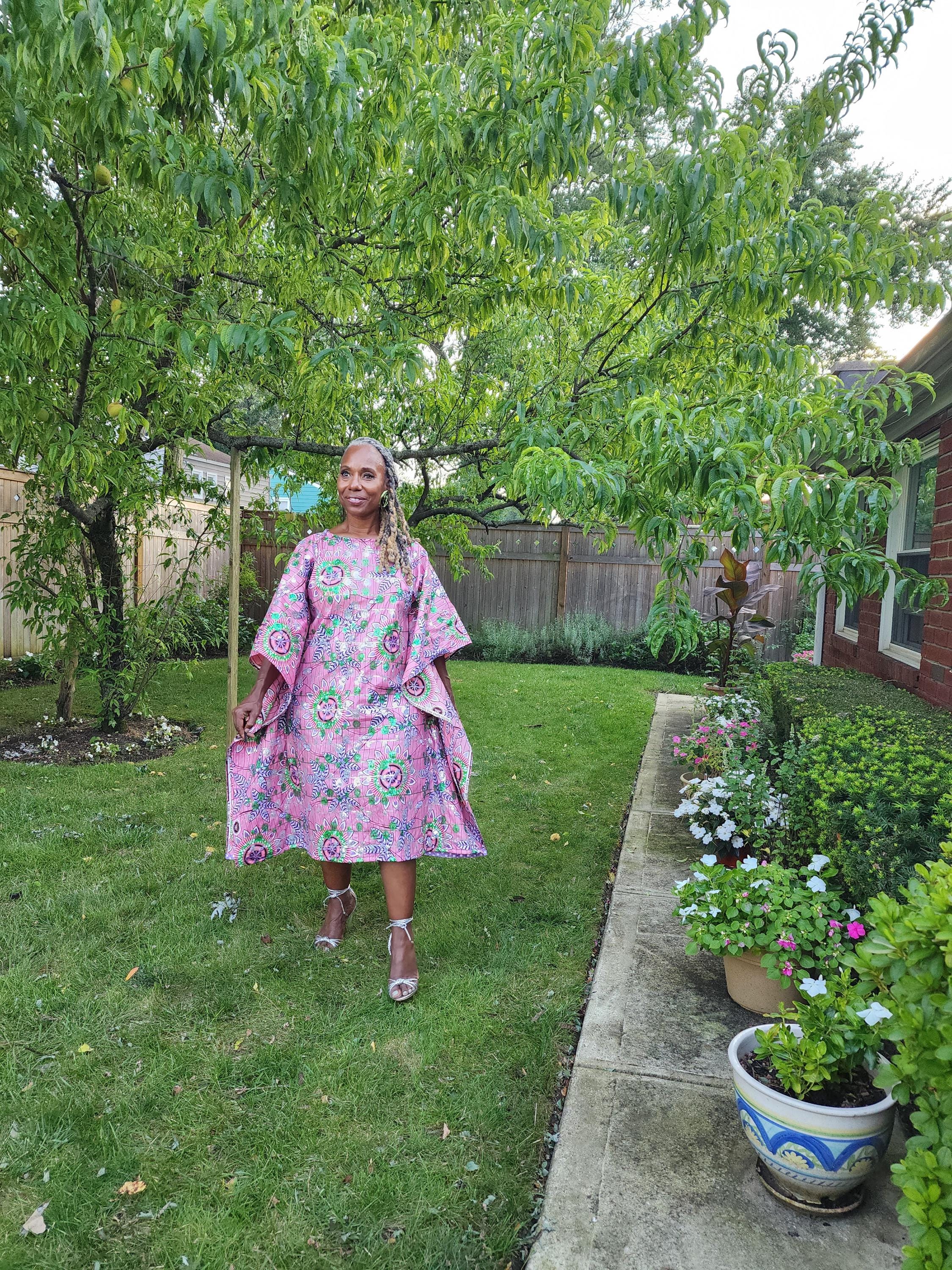 Sequin Ankara Kaftan Dress: Pink & Green African Print, Plus Size