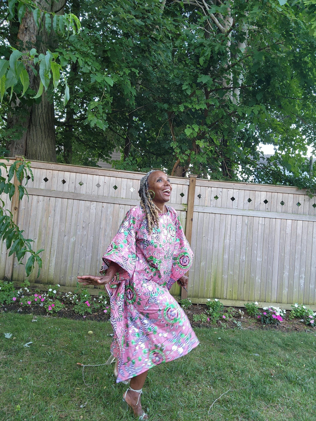 Sequin Ankara Kaftan Dress: Pink & Green African Print, Plus Size