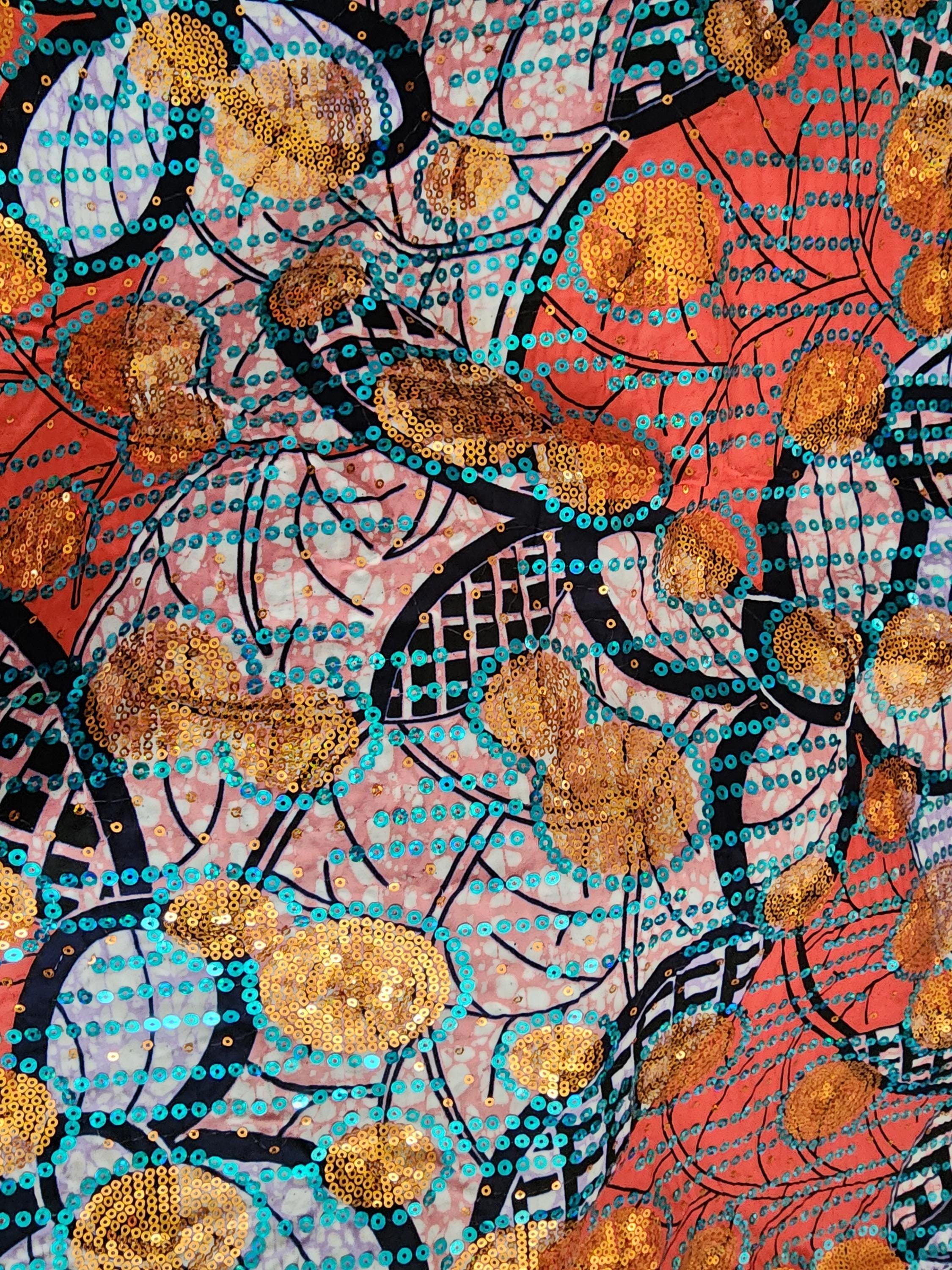 Sequin African Wax Print Head Wrap: Embroidered Cotton Scarf