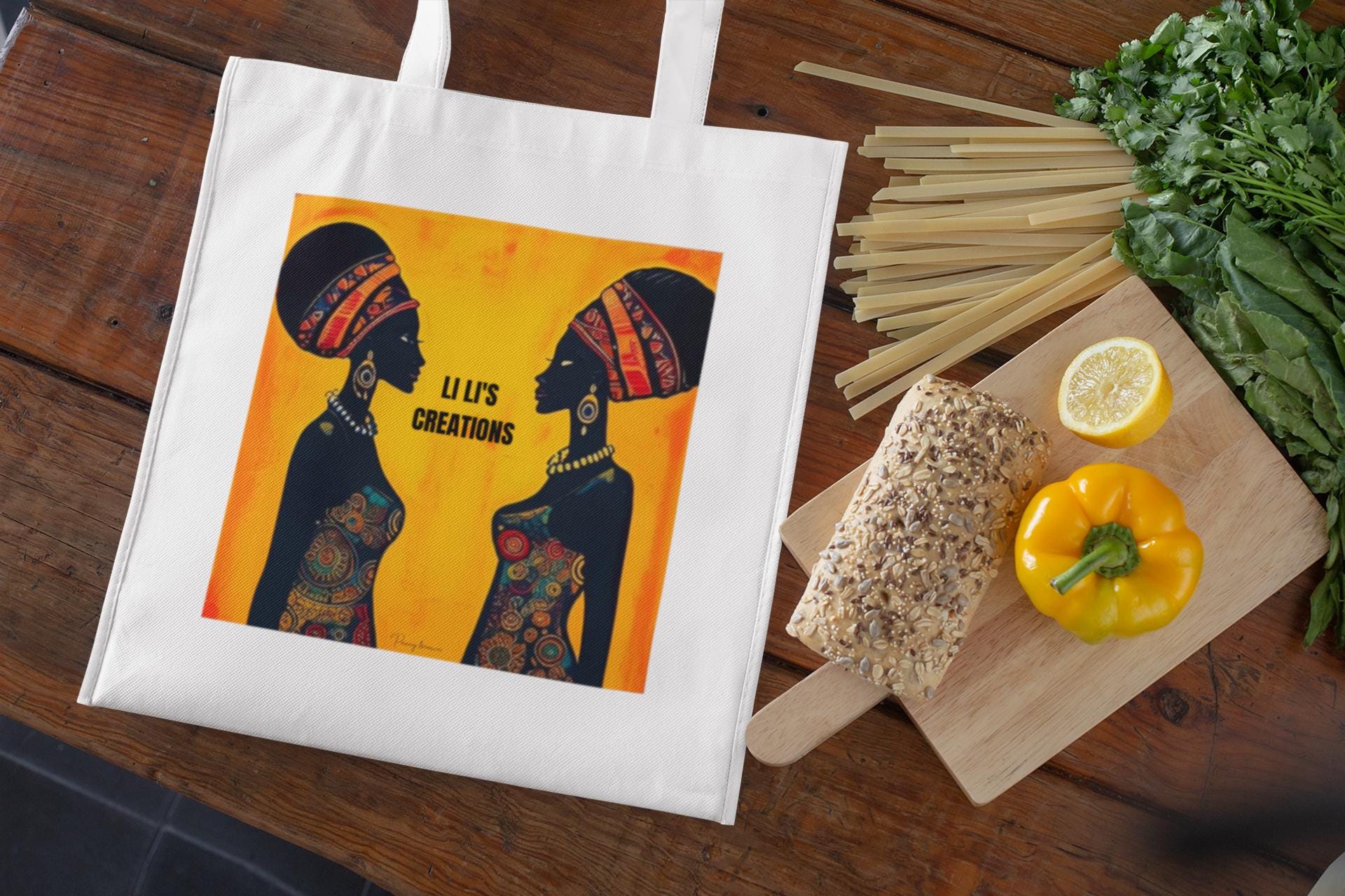 African Art Tote Bag: Li Li"s Creations, Vibrant Cotton Canvas
