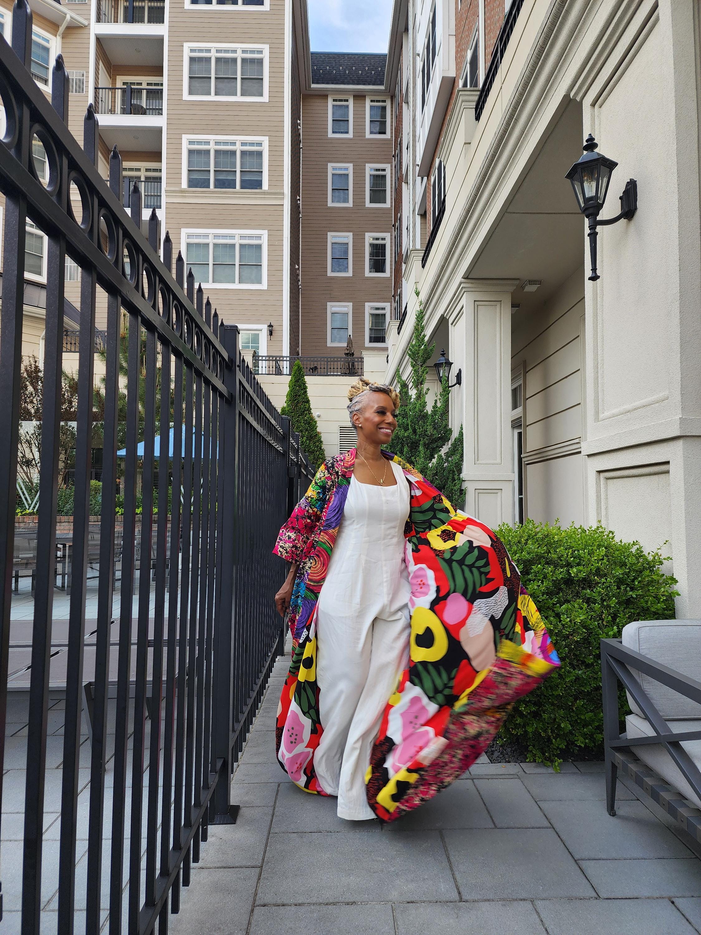 Reversible Harusi Kimono, African Wax Mix Print Kimono, Modest Church Dress, Full Length Duster
