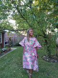 Sequin Ankara Kaftan Dress: Pink & Green African Print, Plus Size