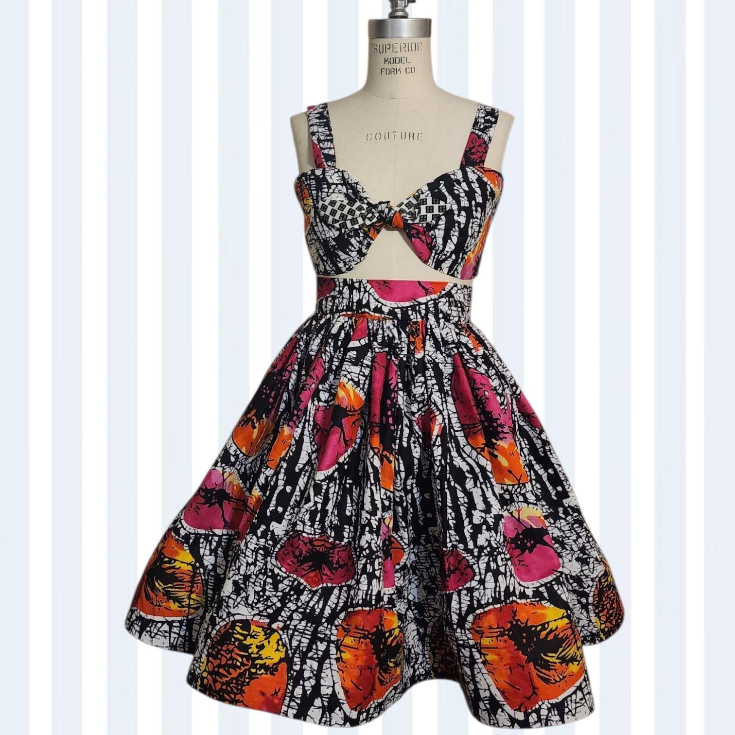 Floral Skirt Set: Boho Bandeau Crop Top, High-Waist Skirt